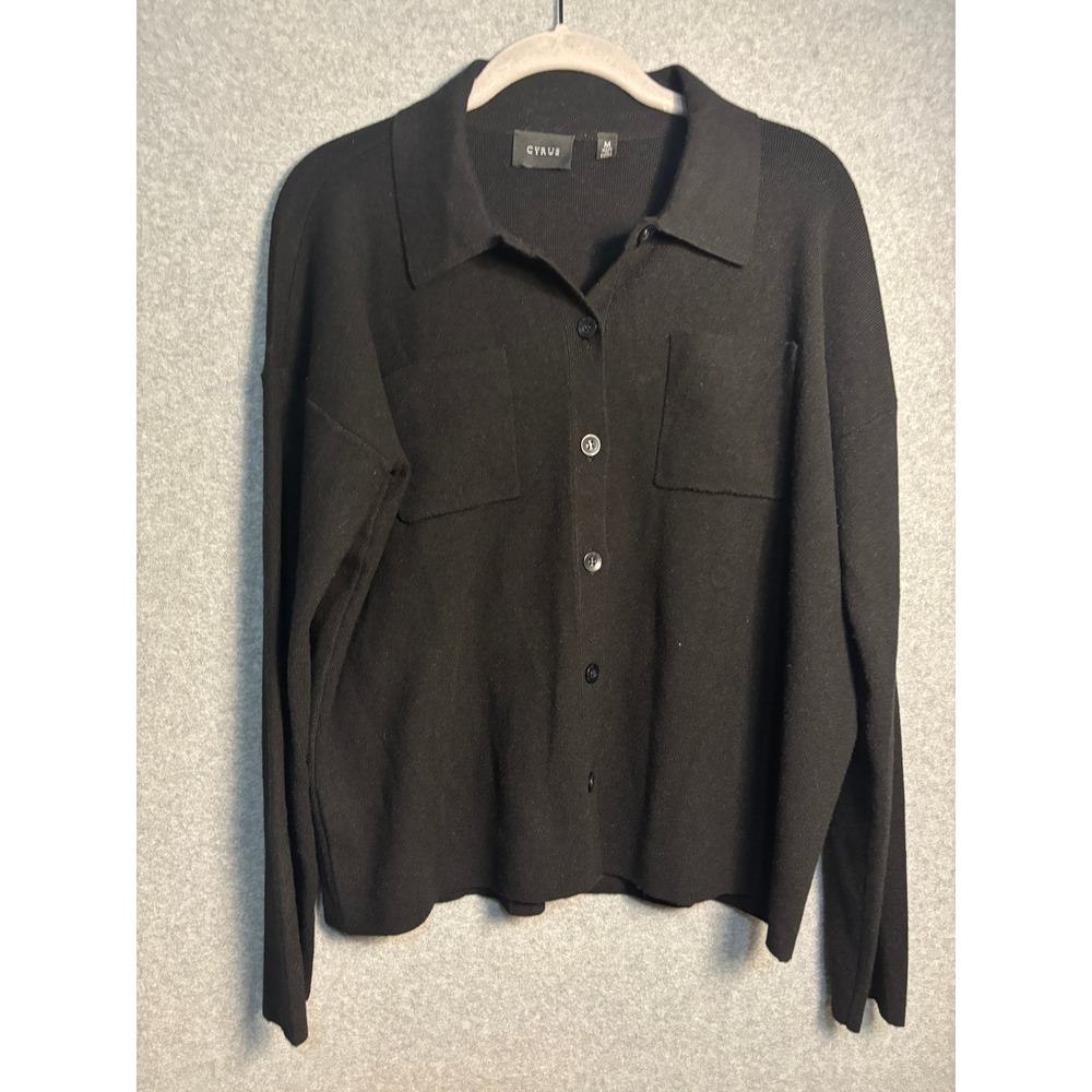 Cyrus Soft Knit Button Front Sweater Medium Black Minimalist Quiet Luxury